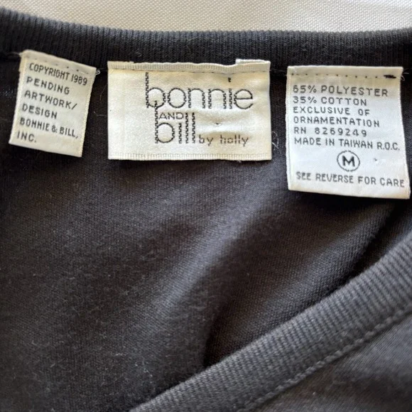 Vtg Bonnie & Bill by Holly 80-90's Black Top Shirt Med Pleated S/S Buttons Retro - Picture 7 of 11